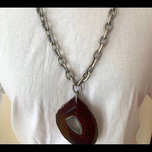 Beautiful bugundy and grey agate necklace on chain